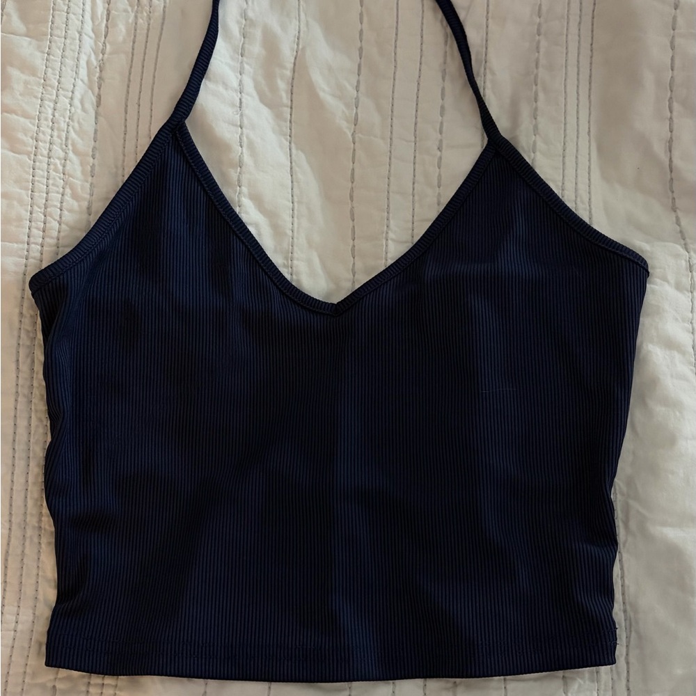 Navy Blue Ribbed Women's Top